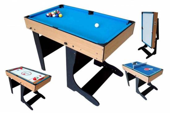 Table Multi Jeux Pieds Pliables : Billard, Air Hockey, Ping Pong, Tableau Blanc (11 jeux) RILEY